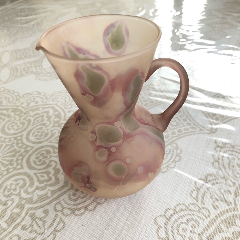 Vintage Coloured Israeli Hebron Jerusalem Glass Vase Hand Painted Pitcher